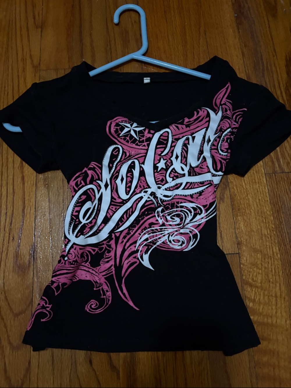 Black Tee with Pink & White Graphic Script
